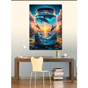 Kanvas Tablo Kavanozdaki Yunuslar Ve Deniz 100x140 cm