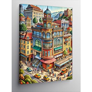 Kanvas Tablo İnsanlar Ve Binalar 100x140 cm