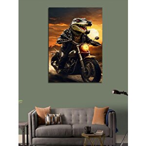 Kanvas Tablo Motosiklet Kullanan Timsah 70x100 cm
