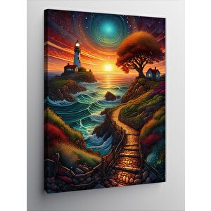Kanvas Tablo Deniz Feneri Ve Kır Evi 100x140 cm
