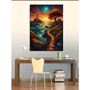 Kanvas Tablo Deniz Feneri Ve Kır Evi 100x140 cm