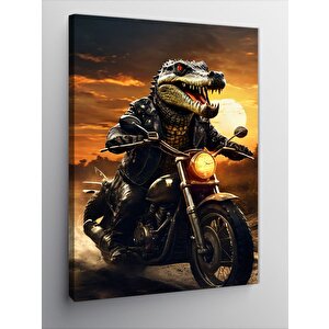 Kanvas Tablo Motosiklet Kullanan Timsah 50x70 cm