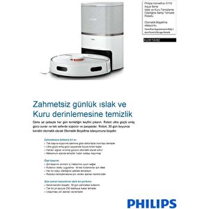 Philips Xu3110/02 Islak Kuru Moplu Beyaz Robot Süpürge,4000 Pa, Sert Zemin Ve Halıya Uygun