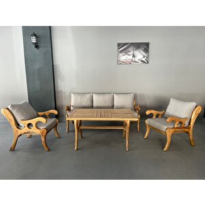 Vanessa Masif Ahşap Bahçe Balkon Koltuk Kestane Ağacı 3+1+1 Koltuk Ve Masa Takımı