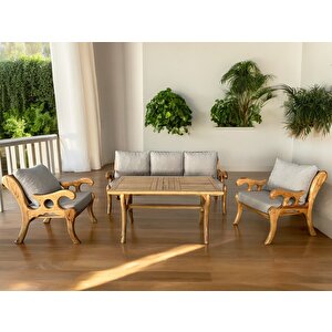 Vanessa Masif Ahşap Bahçe Balkon Koltuk Kestane Ağacı 3+1+1 Koltuk Ve Masa Takımı