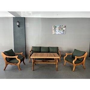 Bery Masif Ahşap Bahçe Balkon Koltuk Kestane Ağacı 3+1+1 Koltuk, Masa Takımı