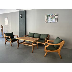 Bery Masif Ahşap Bahçe Balkon Koltuk Kestane Ağacı 3+1+1 Koltuk, Masa Takımı