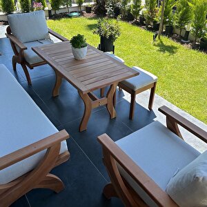 Angela Masif Ahşap Bahçe Balkon Koltuk Kayın Ağacı 3+1+1 Koltuk, Masa (Puf Hariç)