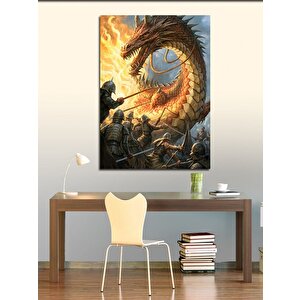 Kanvas Tablo Alev Saçan Ejderha Ve Askerler 50x70 cm