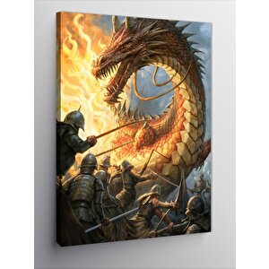 Kanvas Tablo Alev Saçan Ejderha Ve Askerler 100x140 cm