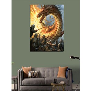 Kanvas Tablo Alev Saçan Ejderha Ve Askerler 70x100 cm