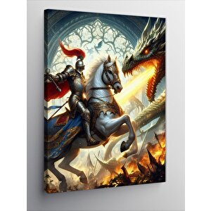 Kanvas Tablo Şövalye Ejderhaya Karşı 70x100 cm