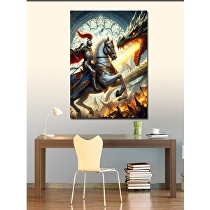Kanvas Tablo Şövalye Ejderhaya Karşı 70x100 cm