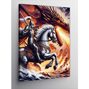Kanvas Tablo Ejderha Ve Şövalye 50x70 cm