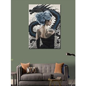 Kanvas Tablo Sırtı Dövmeli Kadın Ve Ejderha 100x140 cm