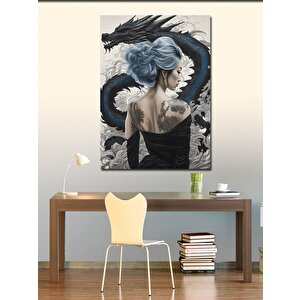 Kanvas Tablo Sırtı Dövmeli Kadın Ve Ejderha 100x140 cm