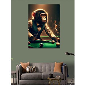 Kanvas Tablo Bilardo Oynayan Takım Elbiseli Maymun 50x70 cm