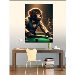 Kanvas Tablo Bilardo Oynayan Takım Elbiseli Maymun 50x70 cm