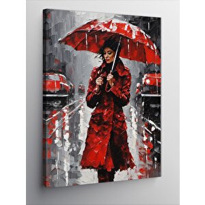 Kanvas Tablo Kırmızı Şemsiyeli Kadın 100x140 cm