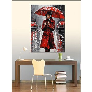 Kanvas Tablo Kırmızı Şemsiyeli Kadın 100x140 cm