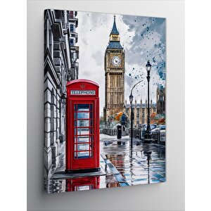 Kanvas Tablo İngiltere Saat Kulesi Telefon Kulübesi 50x70 cm