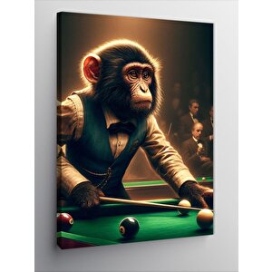 Kanvas Tablo Bilardo Oynayan Takım Elbiseli Maymun