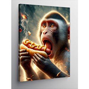 Kanvas Tablo Hotdog Yiyen Maymun 50x70 cm