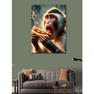 Kanvas Tablo Hotdog Yiyen Maymun 50x70 cm