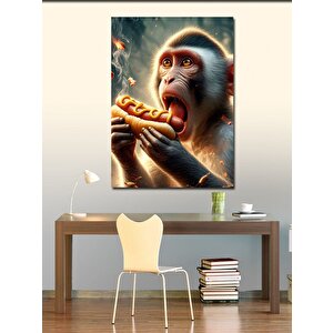 Kanvas Tablo Hotdog Yiyen Maymun 50x70 cm