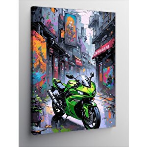Kanvas Tablo Yeşil Yarış Motosikleti 50x70 cm