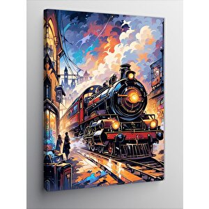 Kanvas Tablo Buharlı Tren Ve İstasyon 70x100 cm