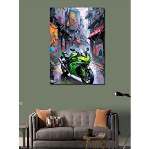 Kanvas Tablo Yeşil Yarış Motosikleti 100x140 cm