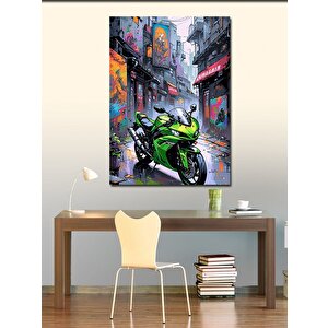 Kanvas Tablo Yeşil Yarış Motosikleti 100x140 cm