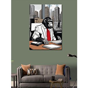 Kanvas Tablo Kırmızı Kravatlı Çalışan Maymun 50x70 cm
