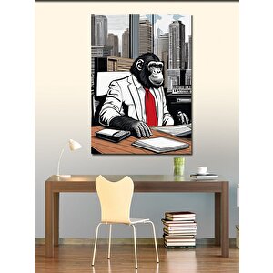 Kanvas Tablo Kırmızı Kravatlı Çalışan Maymun 50x70 cm