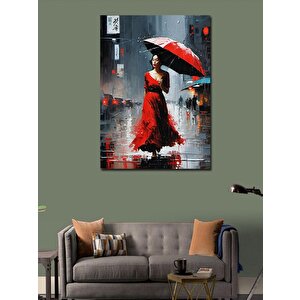 Kanvas Tablo Kırmızı Şemsiyeli Kadın 50x70 cm