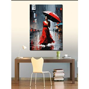 Kanvas Tablo Kırmızı Şemsiyeli Kadın