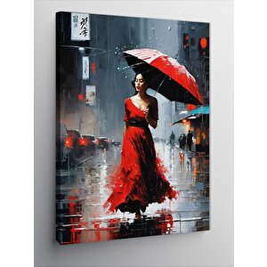 Kanvas Tablo Kırmızı Şemsiyeli Kadın 70x100 cm