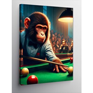 Kanvas Tablo Bilardo Oynayan Retro Maymun 100x140 cm