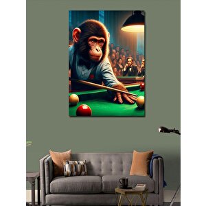 Kanvas Tablo Bilardo Oynayan Retro Maymun 100x140 cm