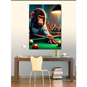 Kanvas Tablo Bilardo Oynayan Retro Maymun 100x140 cm