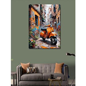 Kanvas Tablo Retro Turuncu Scooter Motosiklet 100x140 cm