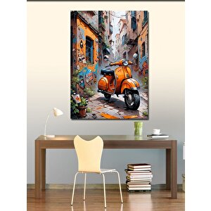Kanvas Tablo Retro Turuncu Scooter Motosiklet 100x140 cm