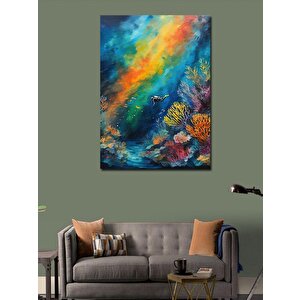 Kanvas Tablo Renkli Mercanlar Ve Dalgıç 100x140 cm