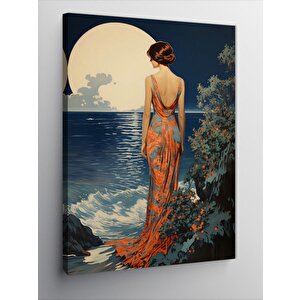 Kanvas Tablo Dolunay Yakamoz Ve Kadın 100x140 cm