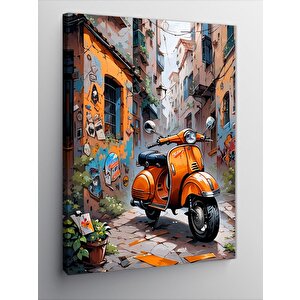 Kanvas Tablo Retro Turuncu Scooter Motosiklet 50x70 cm