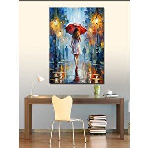 Kanvas Tablo Yağmurda Yürüyen Şemsiyeli Kadın 100x140 cm