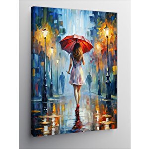 Kanvas Tablo Yağmurda Yürüyen Şemsiyeli Kadın 50x70 cm