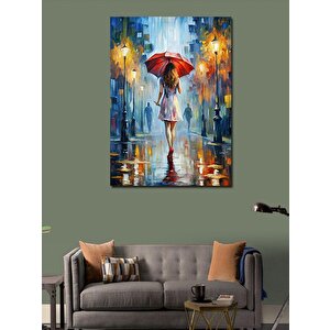 Kanvas Tablo Yağmurda Yürüyen Şemsiyeli Kadın 50x70 cm