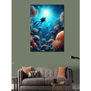 Kanvas Tablo Dalgıç Ve Mercanlar 70x100 cm